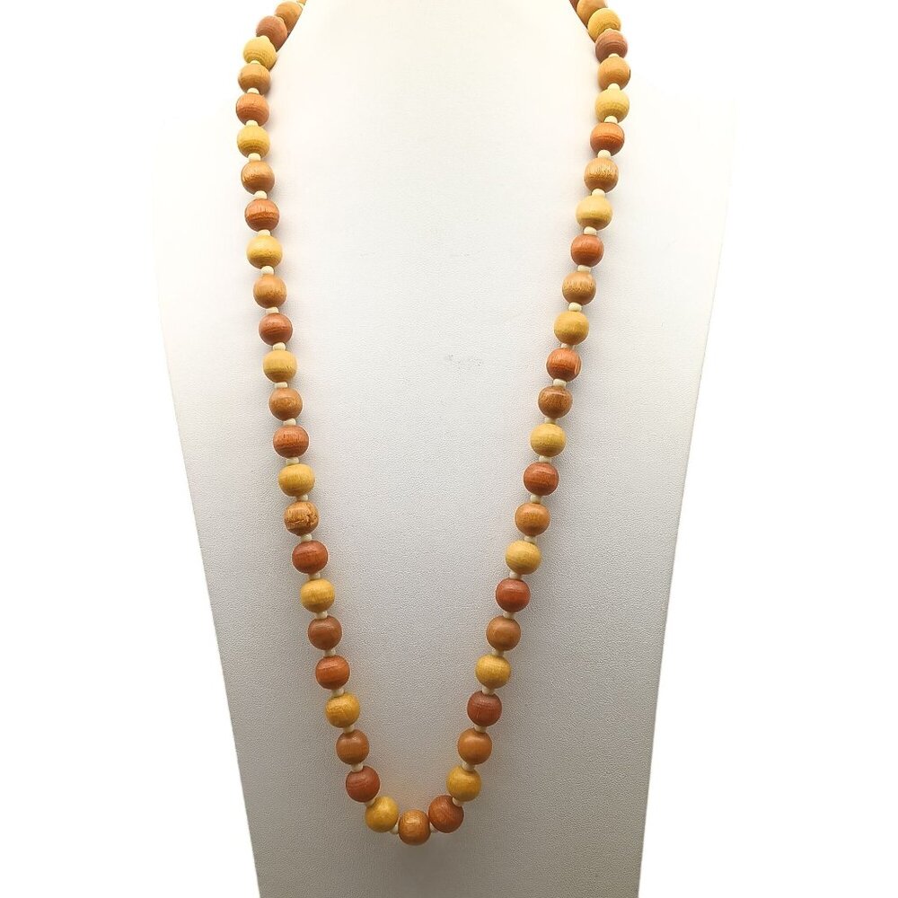 Vintage Two-Tone Wooden Bead Necklace with Cream Spacers